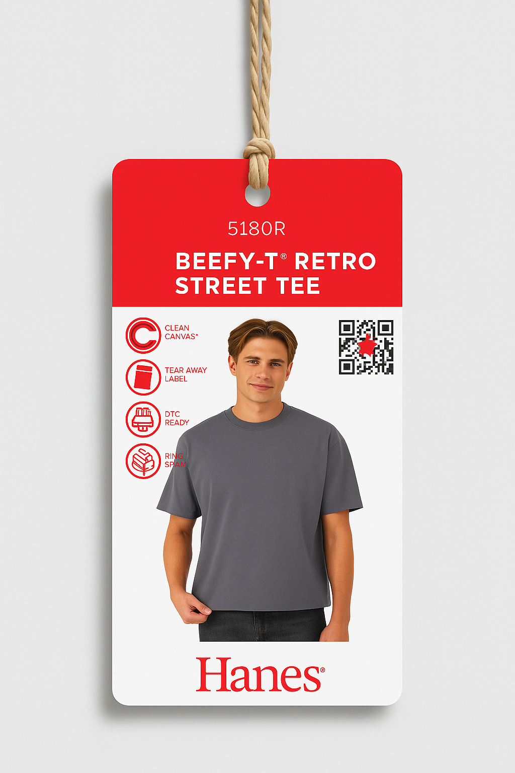 Hanes 5180R Beefy-T Retro Street Tee Hangtag
